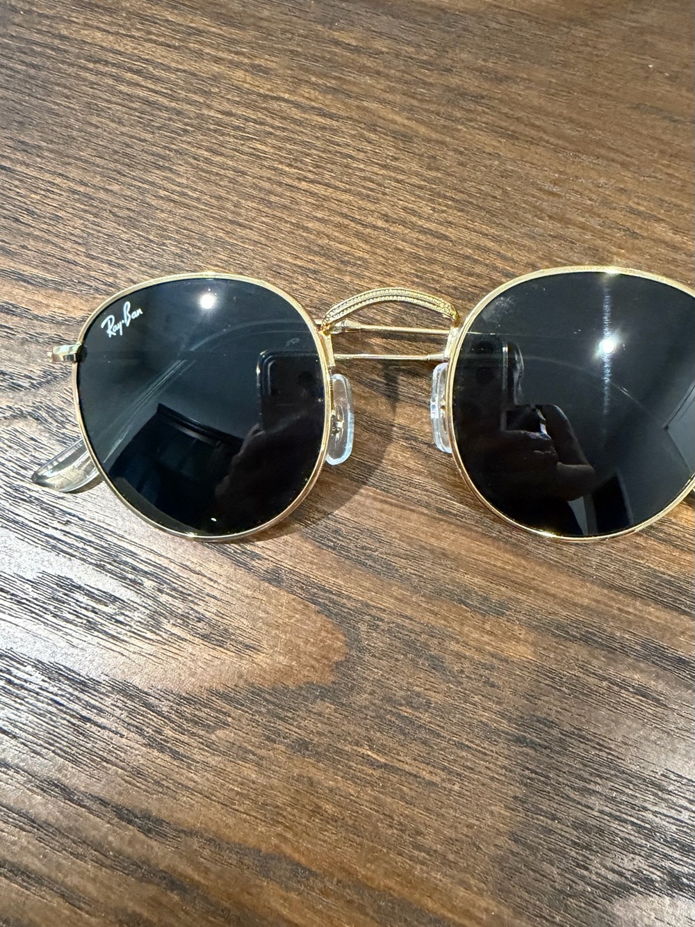 Ray-Ban Gold Frame Black Lens Round Sunglasses